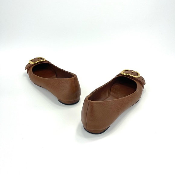 📌SOLD📌 GUCCI 100% AUTHENTIC BROWN LEATHER GOLD INTERLOCKING GG FLATS - Picture 5 of 16